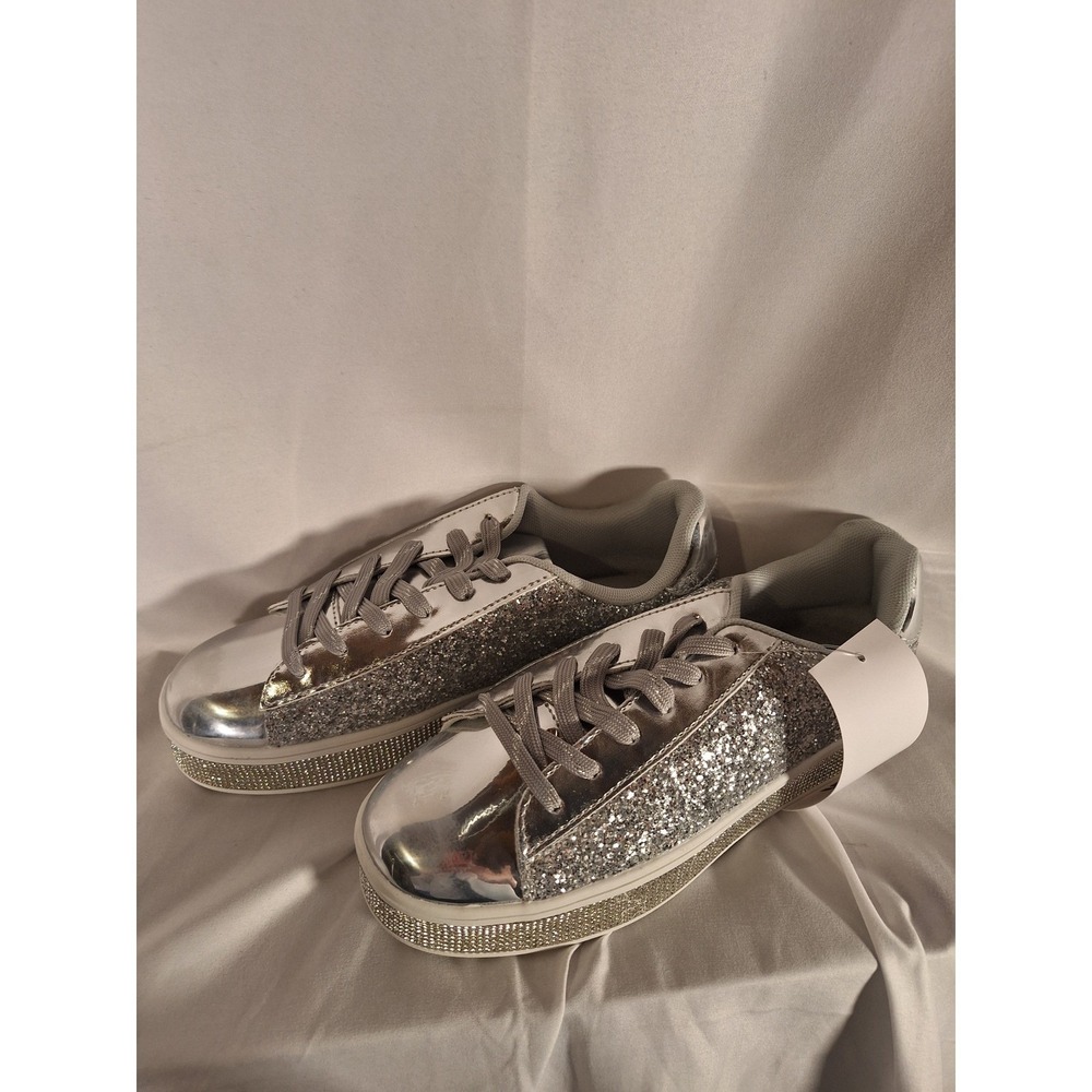 UUBARIS Womens Silver Glitter Fashion Sneakers Rhinestone Platform KK-91 Size 8